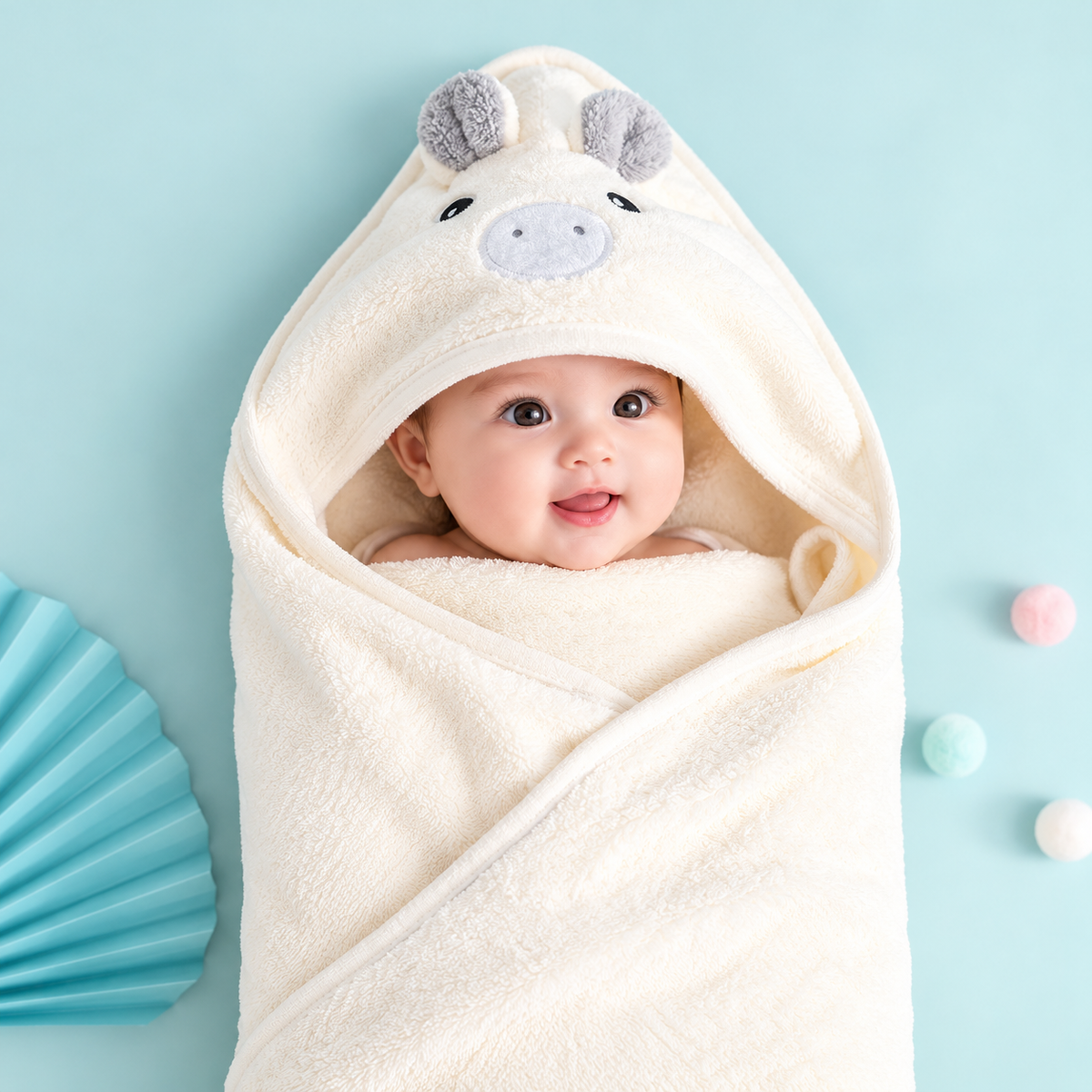 Baby Kapuzenhandtuch mit Tiermotiv – 80 × 80 cm