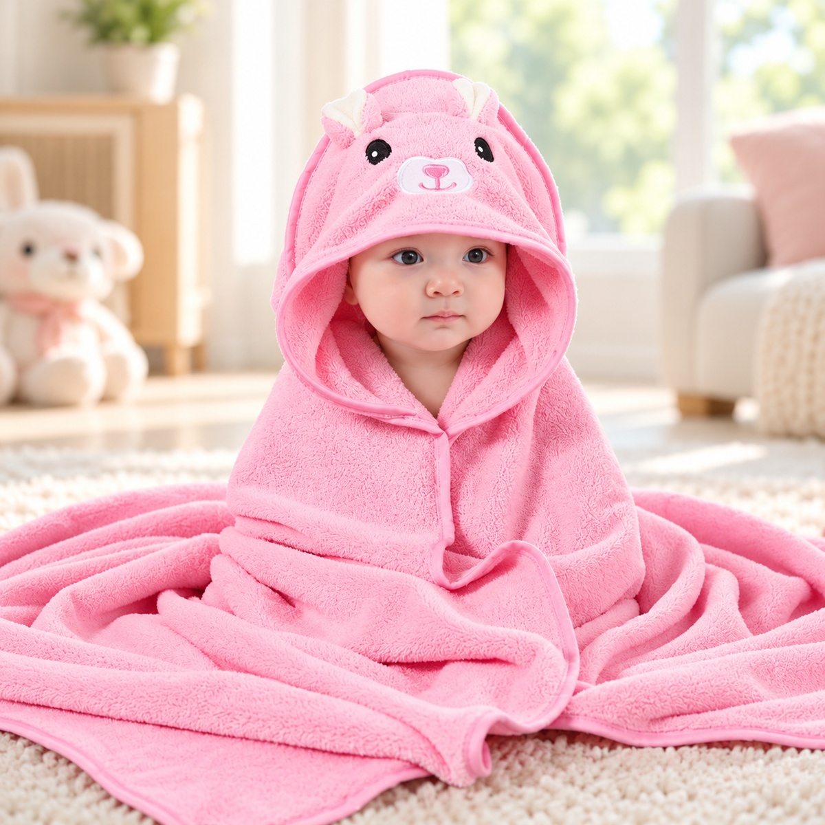 Baby Kapuzenhandtuch mit Tiermotiv – 80 × 80 cm