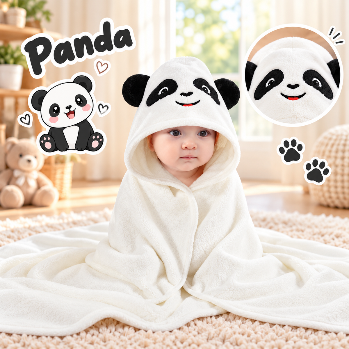 Baby Kapuzenhandtuch mit Tiermotiv – 80 × 80 cm